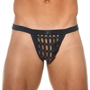 Spandex elastane underwear lingerie thong g-string gstring cage muzzle pyramid studs stud studded mesh men men's male masculine black