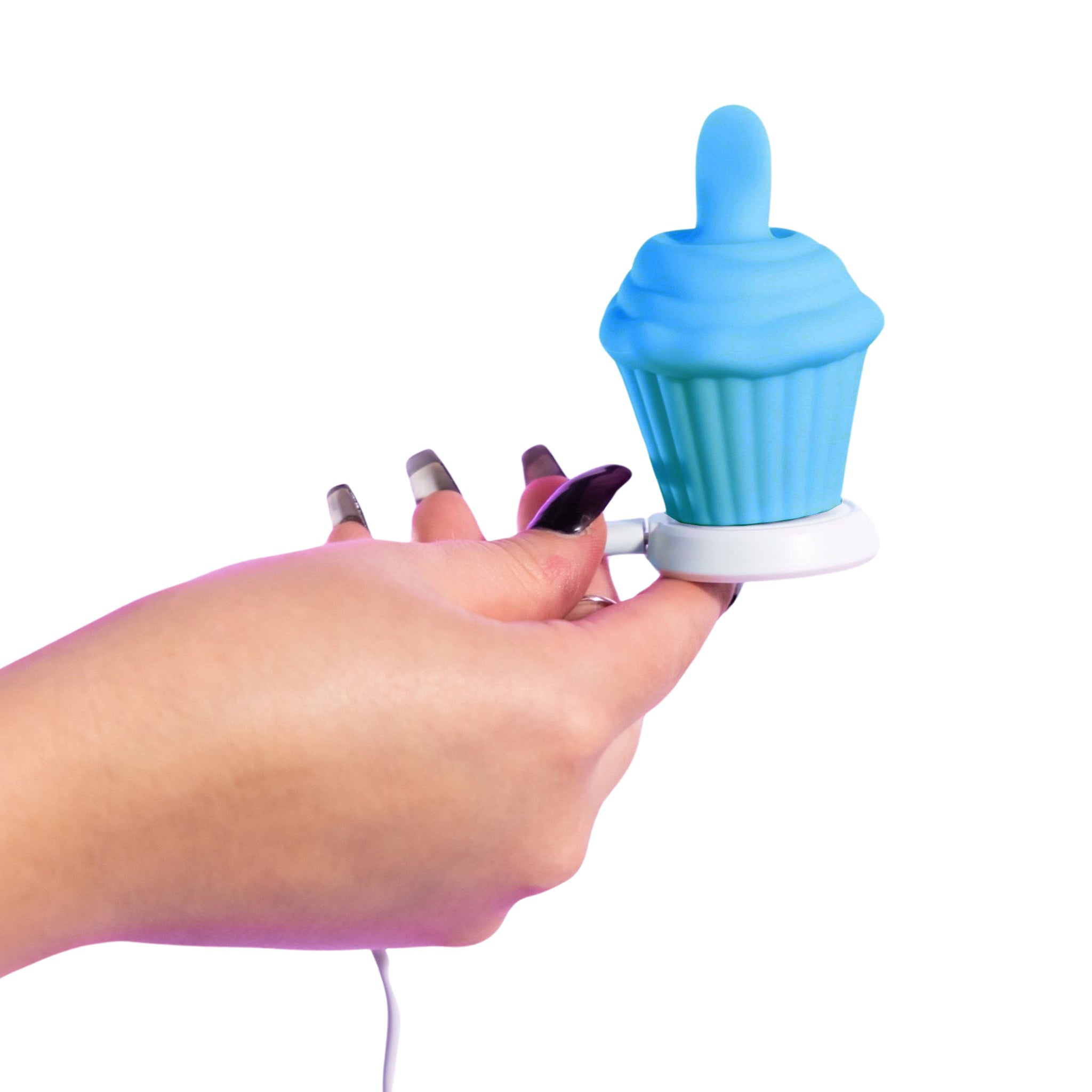 Silicone ABS-plastic accessories vibe vibrator vibrating vibration flicker flicking-tongue clit clitoral clitoris stim stimulator stimulating stimulation oral-sensation non-phallic playful cupcake waterproof usb-rechargeable teasing pleasing valentines gifts unisex adult-toys blue