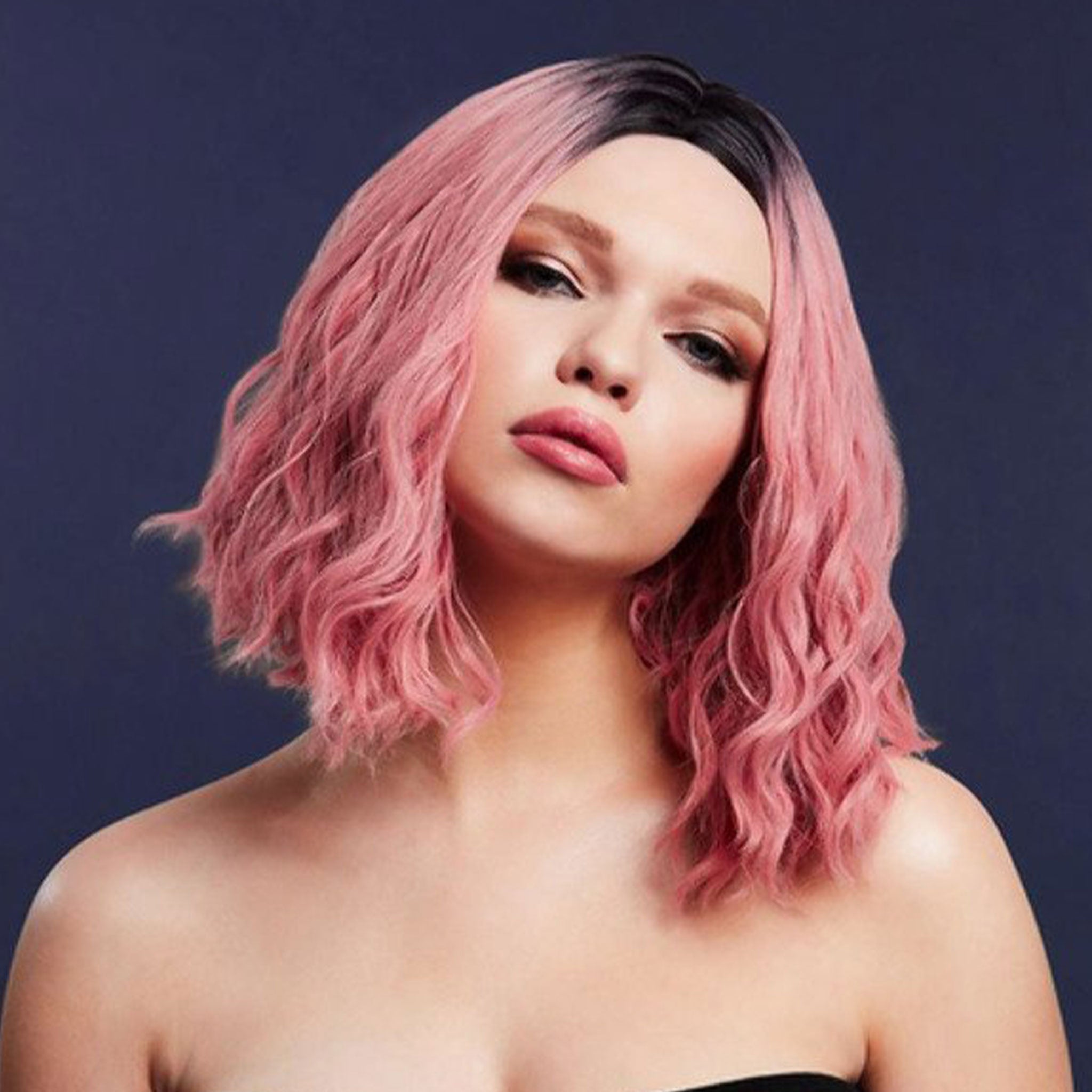 Synthetic-hair wig fever cara short bob bob-cut wavy ombre pastel professional adjustable wig-cap realistic styled stylable heat-resistant sexy costume cosplay accessories head-gear ash-pink