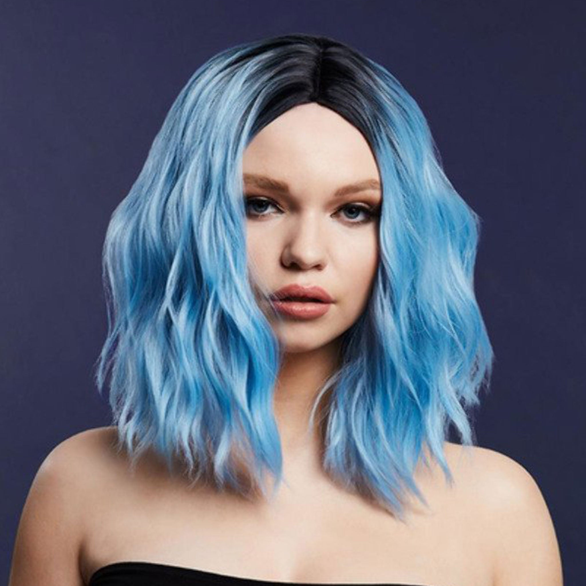Synthetic-hair wig fever cara short bob bob-cut wavy ombre pastel professional adjustable wig-cap realistic styled stylable heat-resistant sexy costume cosplay accessories head-gear baby-blue