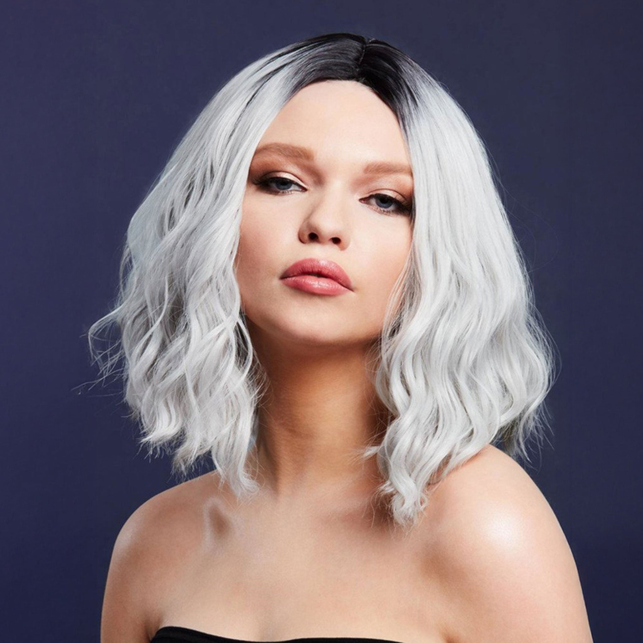 Synthetic-hair wig fever cara short bob bob-cut wavy ombre pastel professional adjustable wig-cap realistic styled stylable heat-resistant sexy costume cosplay accessories head-gear ice-silver