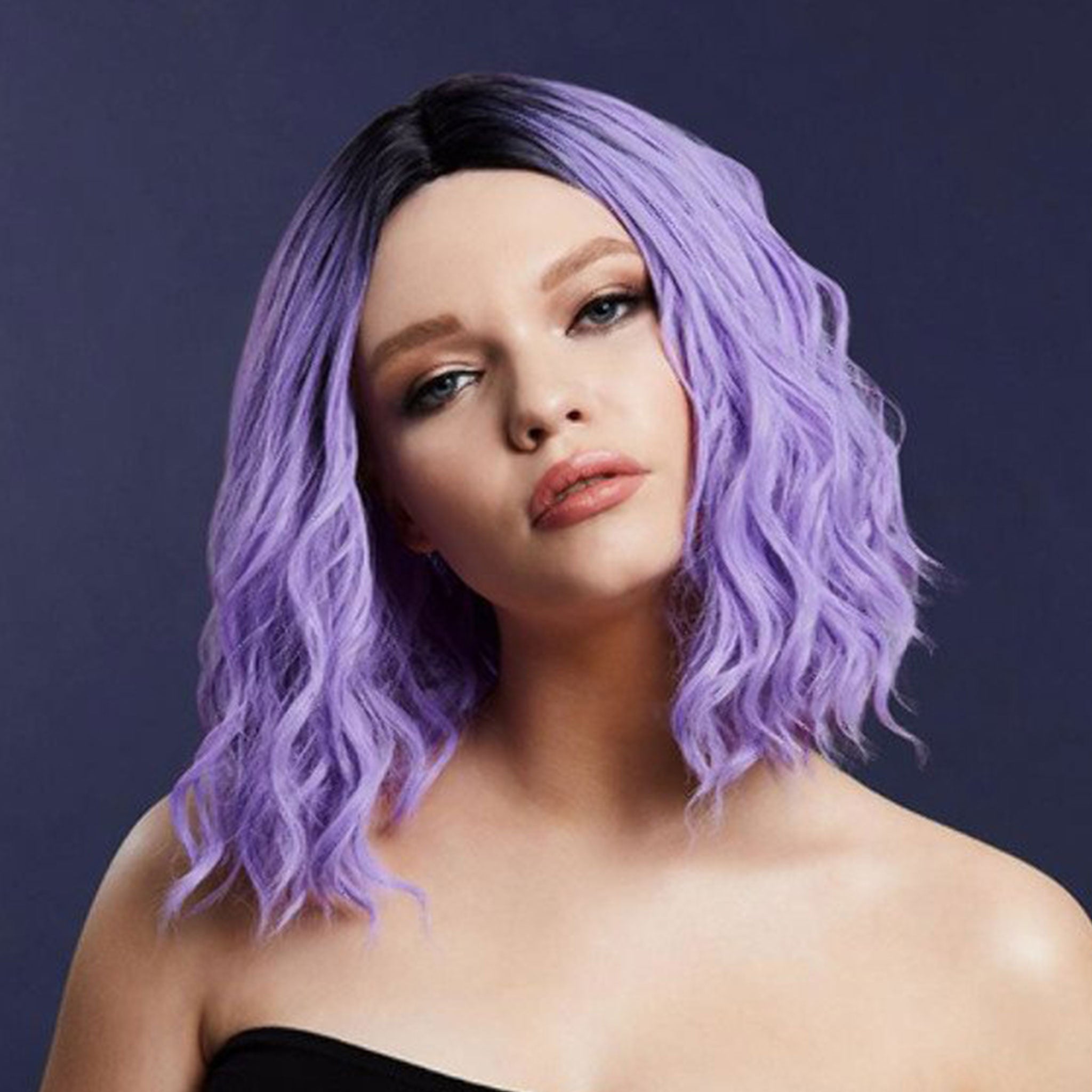 Synthetic-hair wig fever cara short bob bob-cut wavy ombre pastel professional adjustable wig-cap realistic styled stylable heat-resistant sexy costume cosplay accessories head-gear violet