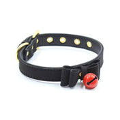 Leather PU-leather grommets accessories neck-wear collar choker bell-collar cat-collar bow-tie cat-bell adjustable buckle durable soft comfortable tinkling musical fetish fashion alt-fashion alternative goth gothic bedroom dungeon festival bondage bondage-collar bdsm bdsm-gear-bdsm-fashion bdsm-toys kink kinky kinkwear sub submissive pet-play cat kitty kitten feline costume cosplay halloween unisex black-red