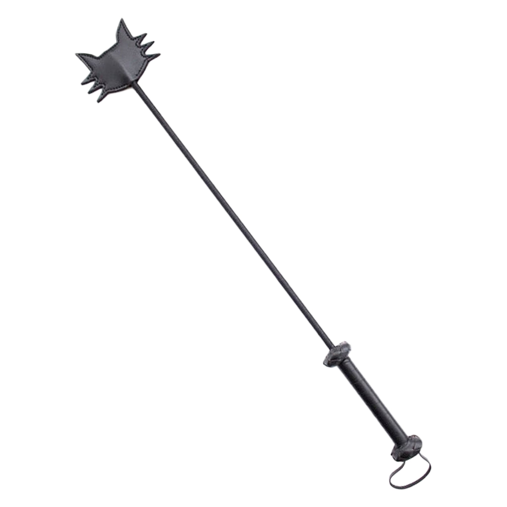 Leather faux-leather riding crop nylon-core medium-flex pocket-handle loop-handle popper padded double-sided cat kitty cat-head feline-themed cat-themed die-cut control playful sharp soft fetish bdsm bondage domination discipline sadism spanking impact impact-play teasing kink kinky kinky-play adult-toys black