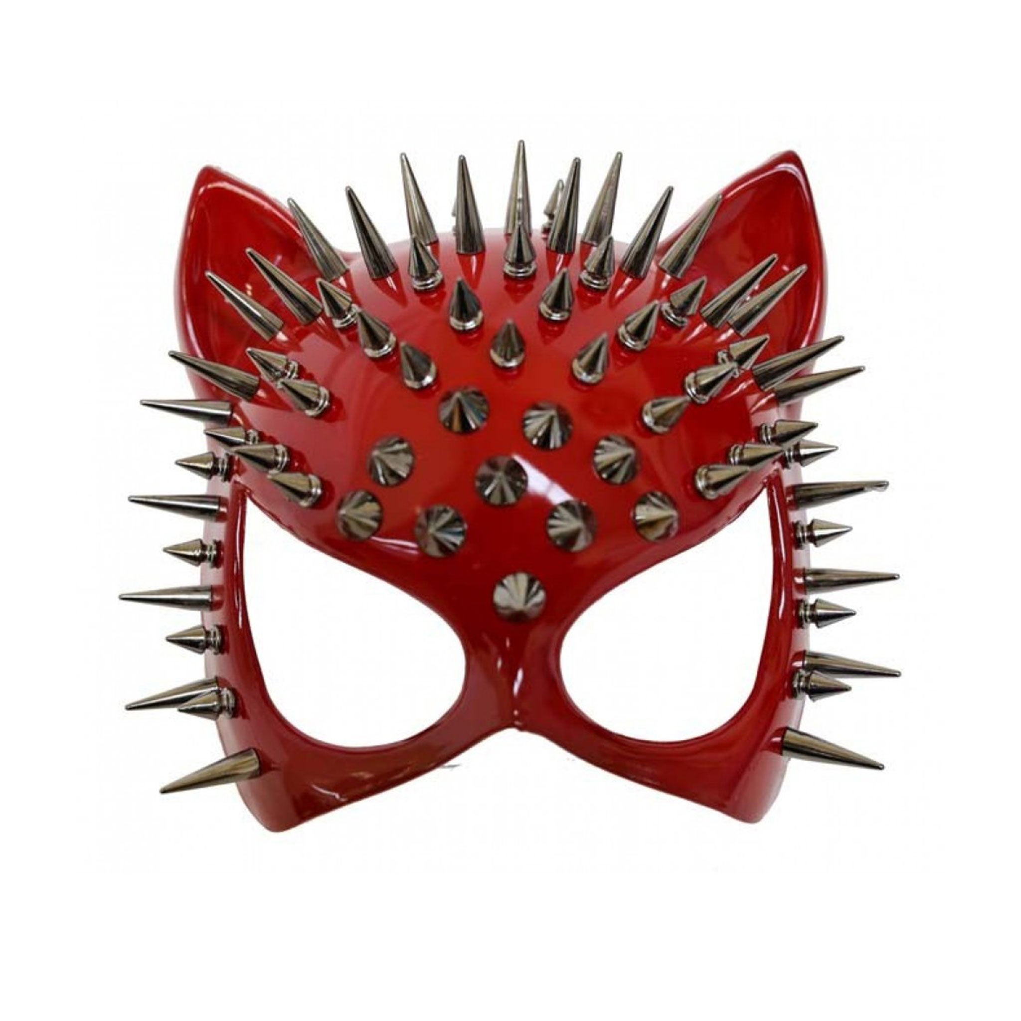 Plastic resin metallic spike spikes spiked accessories headgear mask half-mask swept-up ears edgy lightweight durable sturdy fetish fashion alt-fashion alternative festival masquerade animal bondage bdsm bdsm-toys kink kinky kinky-play kinkwear pet-play cat kitty costume cosplay halloween halloween-accessories meowx unisex red 