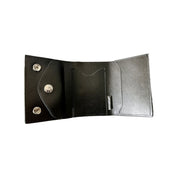 Leather genuine wallet chain connecting connector snap-button press-button trifold tri-fold belt loop lanyard J-hook clasp double-snap fashion alt-fashion biker motorcycle accessories black silver