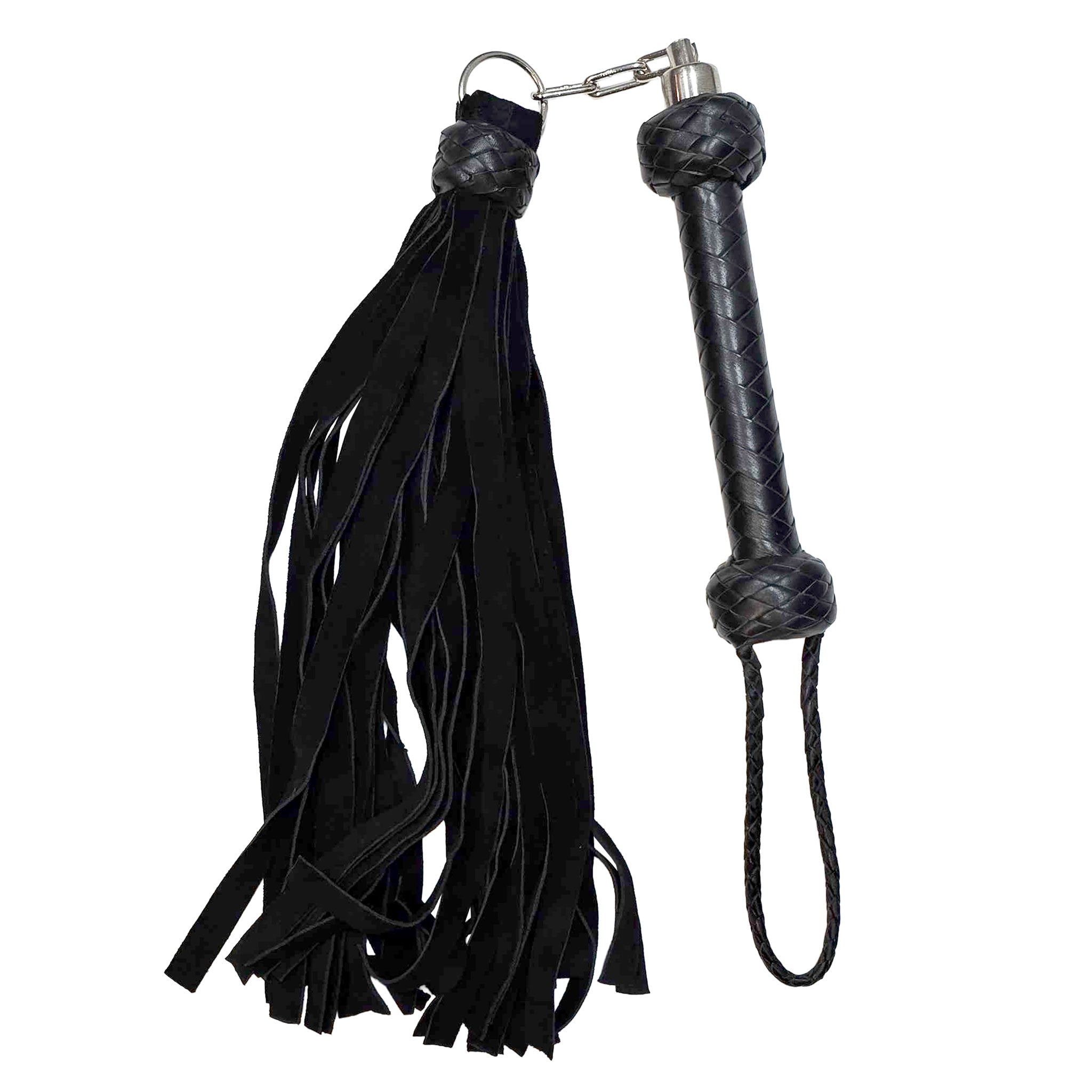 Leather genuine-leather suede metallic-chain accessories flogger whip nunchaku nunchucks numbchucks chain connected-chain connecting ergonomic braided-handle bondage bdsm bdsm-toys bdsm-gear sadism sadomasochism masochism sadist masochist sadomasochist impact impact-play impact-toys kink kinky kinky-play pain punishment discipline adult-toys black