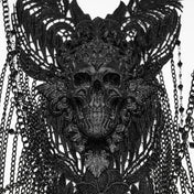 Aluminum-alloy polyester lace ABS-plastic chain apparel accessories top harness body-chain chest-harness sleeveless neck-collar chest-chain shoulder-chain skull 3D-skull 3D-printed chest-panel adjustable lobster-clasp intricate embellished cascading hollowed-out commanding bold soft fashion dark-fashion alt-fashion alternative punk goth gothic romanticism elegant glam raver-babe rave vintage festival costume cosplay halloween halloween-accessories afterdark-collection female femme feminine womens black