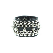 chain spike studded bracelet faux leather punk goth spiked cuff with metal chain fetish accessory