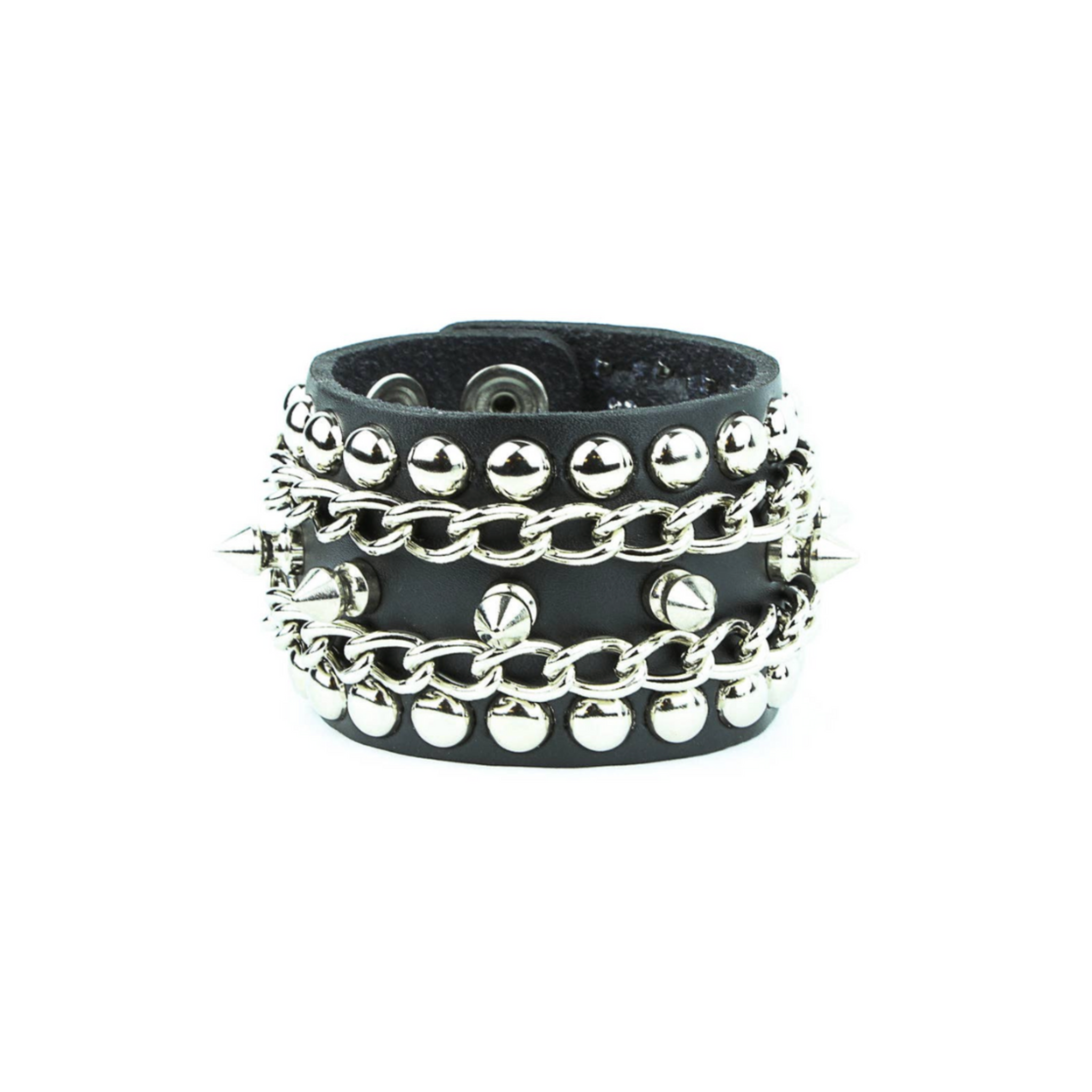 chain spike studded bracelet faux leather punk goth spiked cuff with metal chain fetish accessory