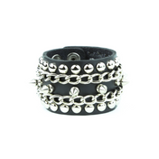 chain spike studded bracelet faux leather punk goth spiked cuff with metal chain fetish accessory