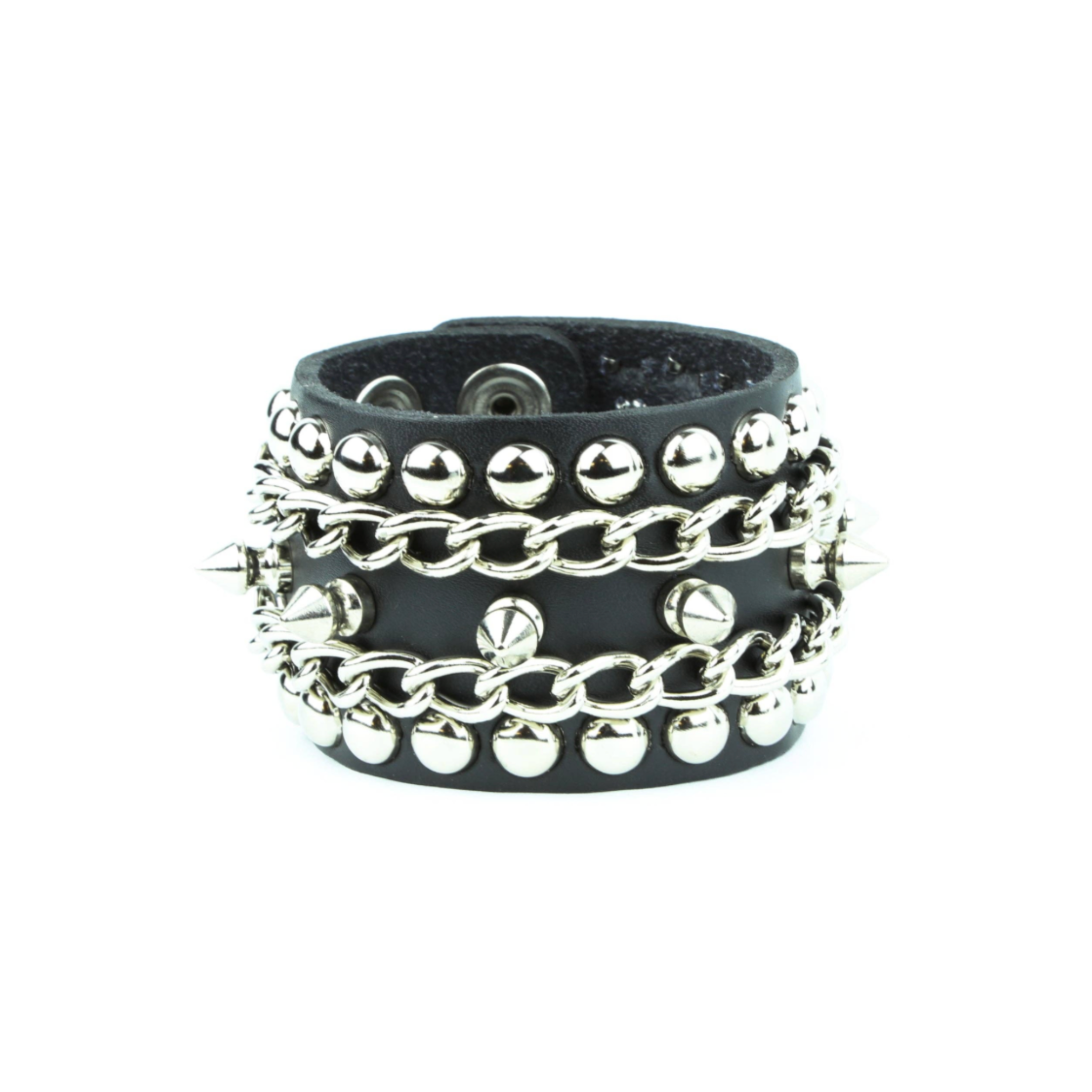 chain spike studded bracelet faux leather punk goth spiked cuff with metal chain fetish accessory