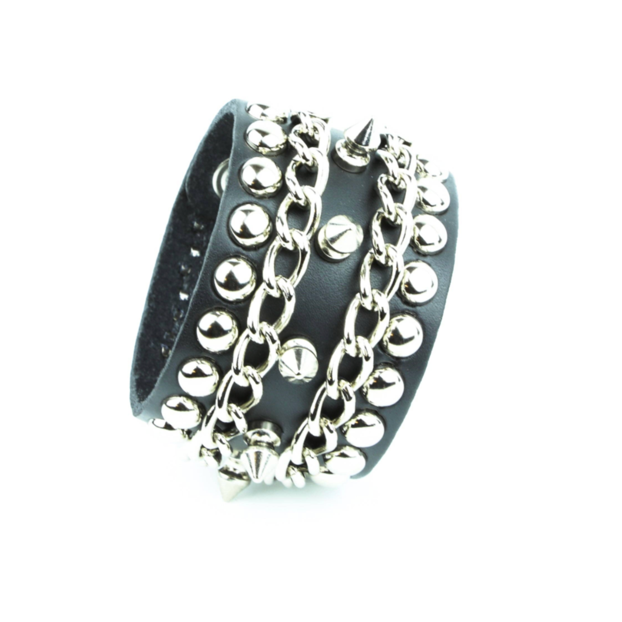 chain spike studded bracelet faux leather punk goth spiked cuff with metal chain fetish accessory