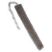 Metallic-chain accessories belt chainmail 7-line seven-line metallic-rings adjustable lobster-clasp sexy edgy bold fetish fashion alt-fashion alternative punk rock goth gothic medieval LARP SCA renfaire rennaisance festival rave raver-babe costume cosplay halloween halloween-accessories female femme feminine womens unisex silver 