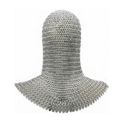 Iron galvanized-iron metallic-chain accessories head-gear hood chainmail armor shoulder-drape triangular face-opening flexible comfortable handcrafted lightweight durable medieval LARP SCA unique reenactment battle renfaire festival renaissance party bondage bdsm bdsm-fashion kink kinky kinkwear costume cosplay halloween halloween-accessories knight warrior fantasy history unisex silver 