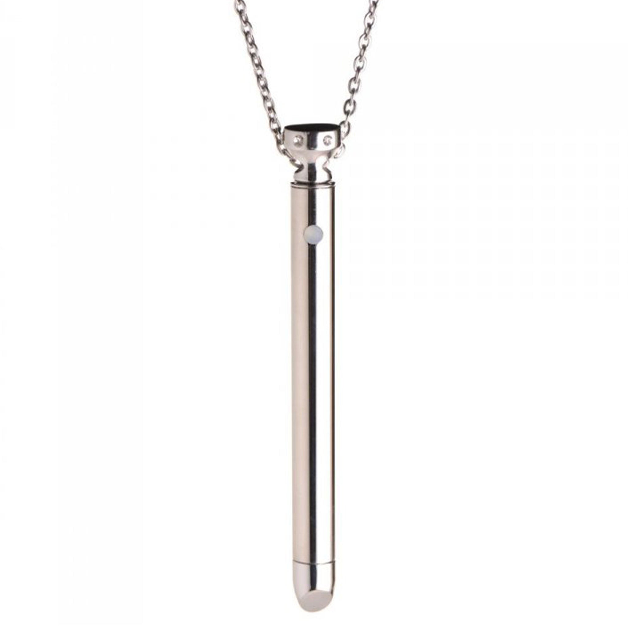 Stainless-steel zinc-alloy rhinestone chain accessories neckwear jewelry necklace vibrator vibe vibration bullet clit clitoris clitoral stim stimulator sexy stunning nickel-free sensitive-skin pinpoint smooth rounded-tip usb-rechargeable kink kinky kinky-toys kinky-jewelry stocking-stuffers gifts adult-toys female femme feminine womens silver