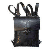 Latex heavy-rubber rubber neoprene textured-latex circuit circuit-texture folded accessory bag backpack back-pack purse adjustable-straps detachable versatile bold compact accessory fetish fashion alt-fashion cyber cyberpunk cyber-punk stylish style unisex black
