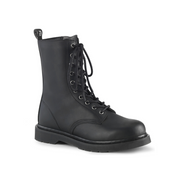 Leather PU-leather vegan-leather textile-midsole textile-lining leather-upper accessories footwear shoes boots combat-boots eyelets 10-eyelets mid-calf round-toe zipper inside-zip stacked-heel comfortable durable versatile edgy classic stylish fetish fashion alt-fashion alternative punk goth gothic casual costume cosplay halloween unisex male masculine masc mens menswear guys dudes black