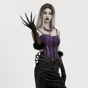 gothic claw glove set black stretch mesh fluffy fabric opera length womens gloves punk rave clubwear festival alternative fashion dark demon fingers accessory