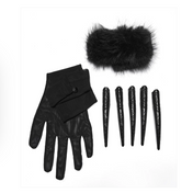 gothic claw glove set black stretch mesh fluffy fabric opera length womens gloves punk rave clubwear festival alternative fashion dark demon fingers accessory
