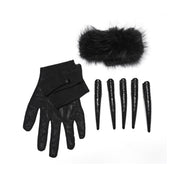 Polyester polyamide elastane mesh knit fishnet sheer faux-fur metallic accessories pull-on gloves opera-length long full-fingered touchscreen fur-cuff removable claws stretchy malleable flexible comfortable soft fetish fashion alt-fashion alternative goth gothic rave raver-babe classy elegant eveningwear clubwear festivalwear performance kink kinky kinkwear textured sensory-play costume cosplay halloween vampire afterdark-collection unisex black
