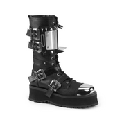 Metal toe cap platform boot claw spikes chrome shin plate buckled lace-up vegan leather 2.75 inch platform Fetish Factory edgy footwear