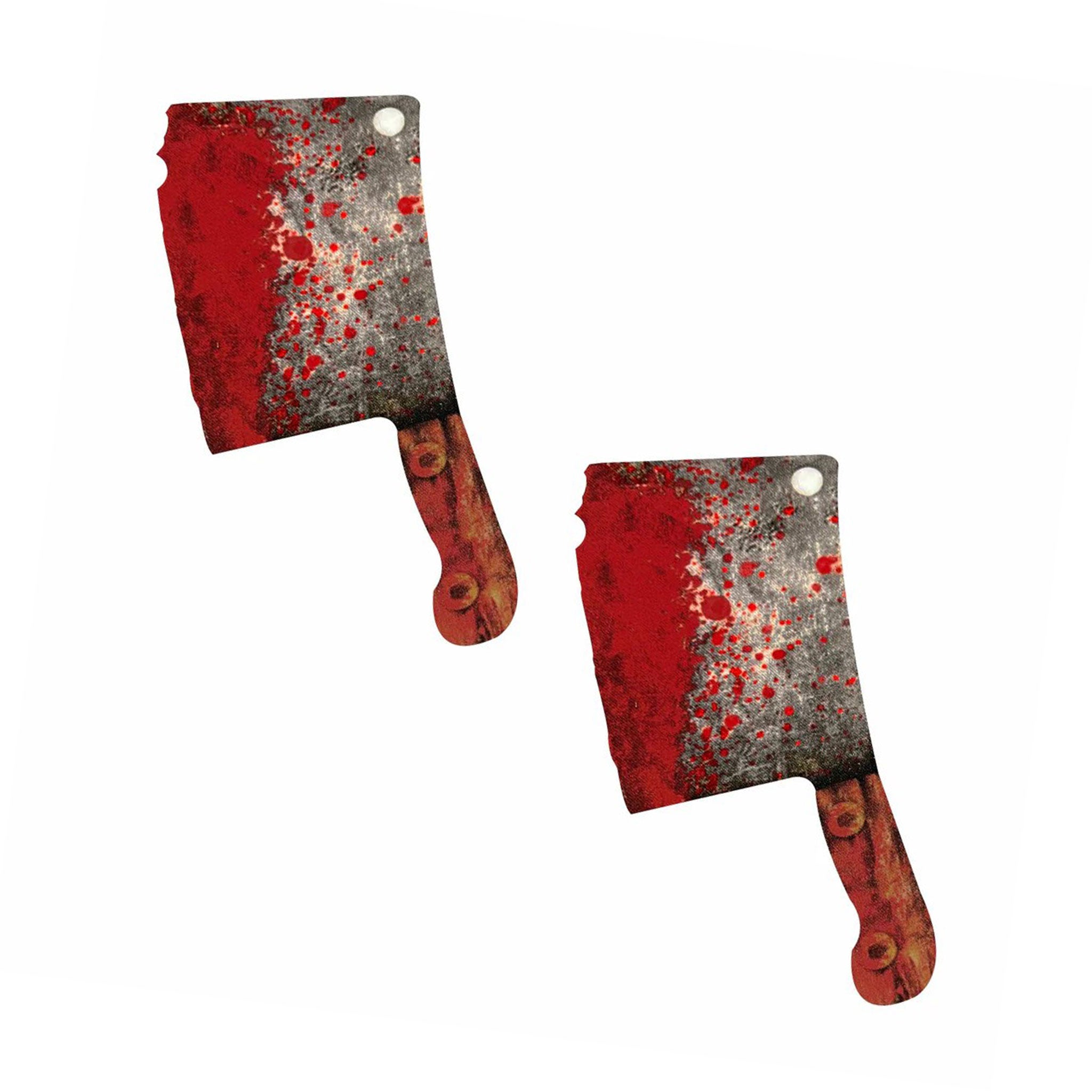 Adhesive medical-grade hypoallergenic latex-free self-adhering accessories nipple pasties breast cleaver meat-cleaver hacking chopping bloody gore gory blood rusty costume cosplay halloween serial-killer monster slasher victim booby-trap female femme feminine womens unisex gray red