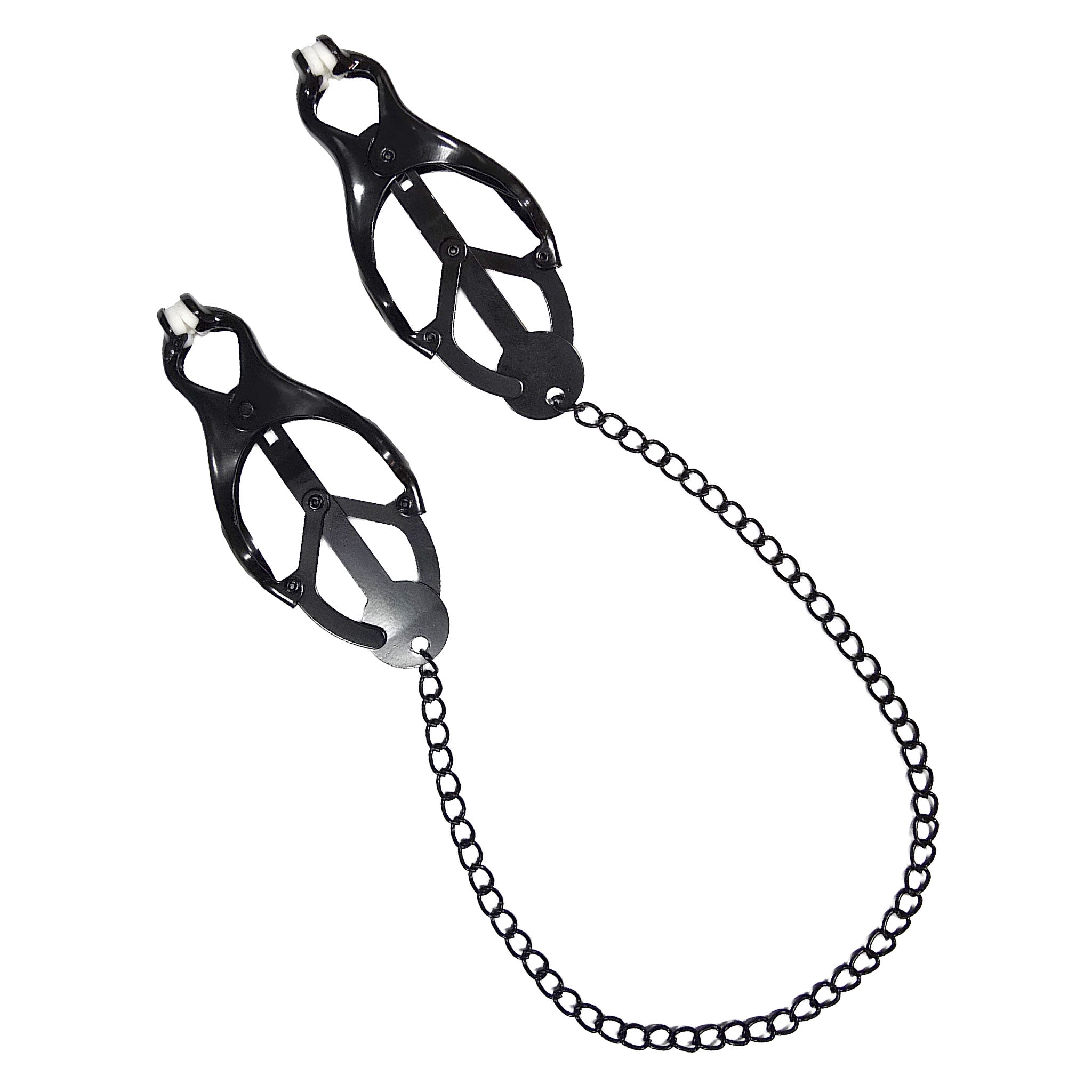 Stainless-steel rubber accessories nipple-clamps clover-clamps hanging-chain textured-pads japanese-style pulling firm-grip fierce intense fetish fashion alt-fashion alternative bedroom dungeon festival bondage bdsm bdsm-toys bdsm-gear kink kinky kinky-play kinky-toys sensory sensory-play pain nipple-play stocking-stuffer gifts costume cosplay halloween adult-toys unisex black