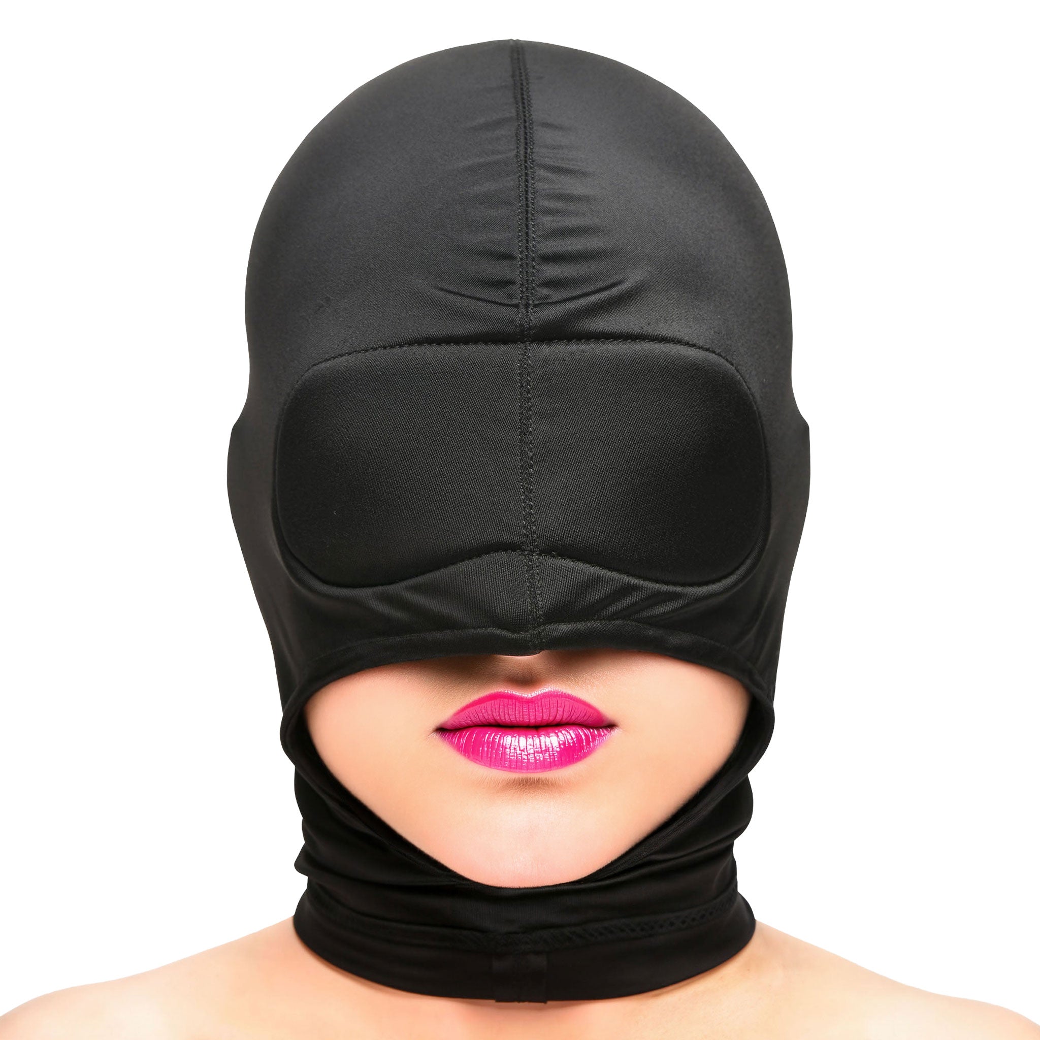 Nylon Spandex metallic-grommets accessories hood mask lace-up laceup back-closure blindfold built-in padded-blindfold mouth-opening open-mouth nose-opening open-nose cock-sucker cocksucker stretchy comfortable breathable snug fetish fashion alt-fashion alternative dungeon bedroom erotic bondage bdsm bdsm-gear bdsm-toys kink kinky kinky-toys kinky-play kinkwear sensory sensory-play sensory-deprivation costume cosplay halloween couples couples-play unisex black