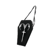 gothic coffin purse sword print embroidered heart black coffin tote bag adjustable strap gothic handbag fetish fashion