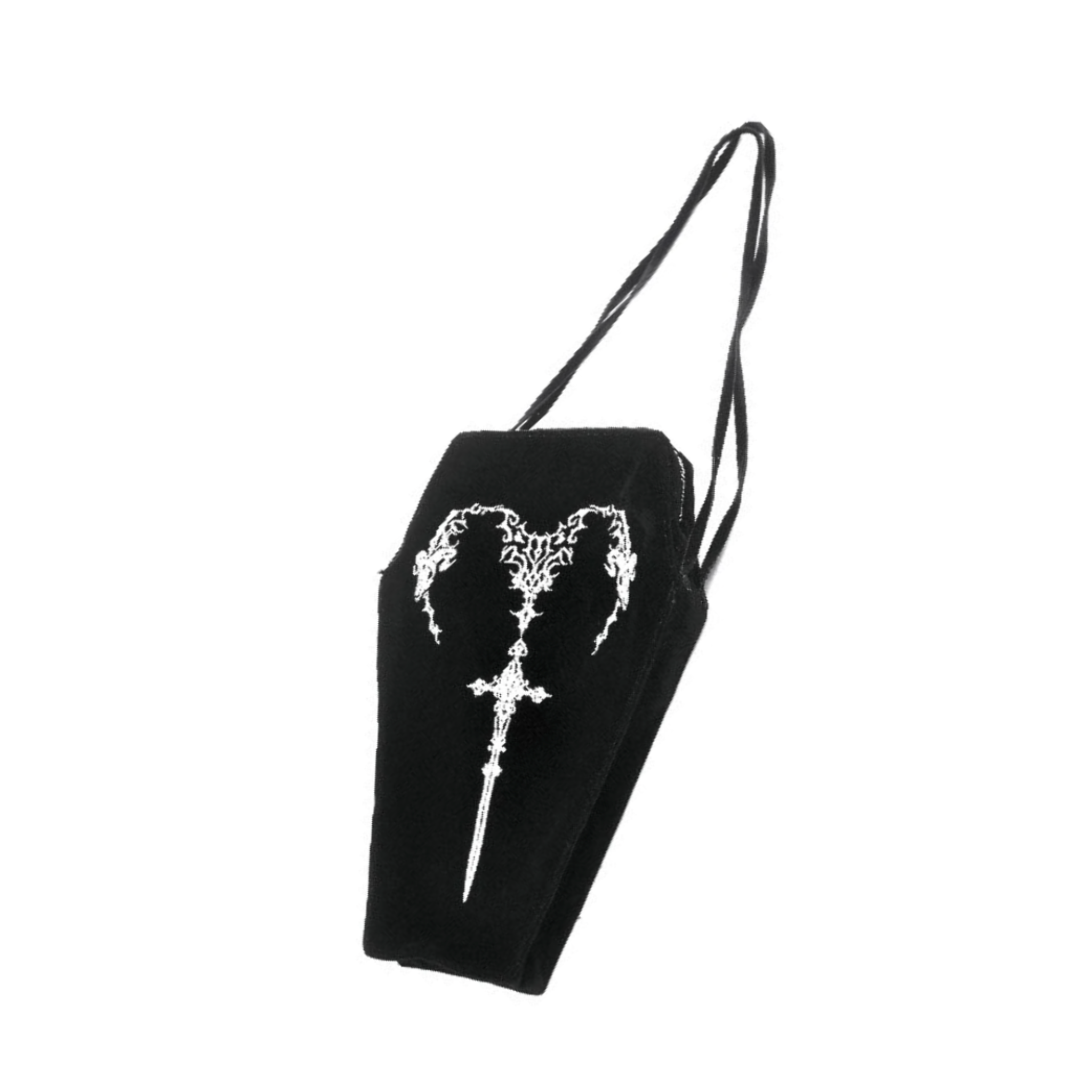 gothic coffin purse sword print embroidered heart black coffin tote bag adjustable strap gothic handbag fetish fashion