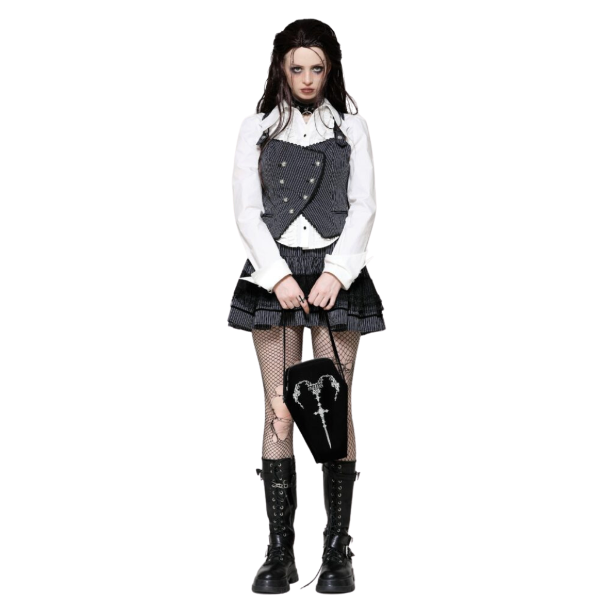 gothic coffin purse sword print embroidered heart black coffin tote bag adjustable strap gothic handbag fetish fashion