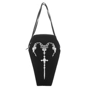 Velvet satin nylon viscose accessories bag purse tote coffin-shaped embroidery embroidered filigree sword heart shoulder-strap adjustable zip zipper single-compartment structured versatile striking functional spacious romantic rebellious rebellion nocturnal bold adventure adventurous fashion alt-fashion goth gothic punk dark costume cosplay halloween female femme feminine womens black silver