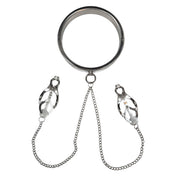 Stainless-steel metallic-chain accessories collar choker hinged-collar heavy-metal heavy-duty nipple nips nipple-play nipple-toys nipple-clamps clover-clamps japanese-clover rubber-padded pressure O-ring smooth polished solid unyielding fetish fashion alt-fashion bedroom dungeon bondage bdsm bdsm-gear bdsm-fashion restraints domination submission kink kinky kinky-toys kinky-play kinkwear sensory sensory-play adult-toys unisex silver
