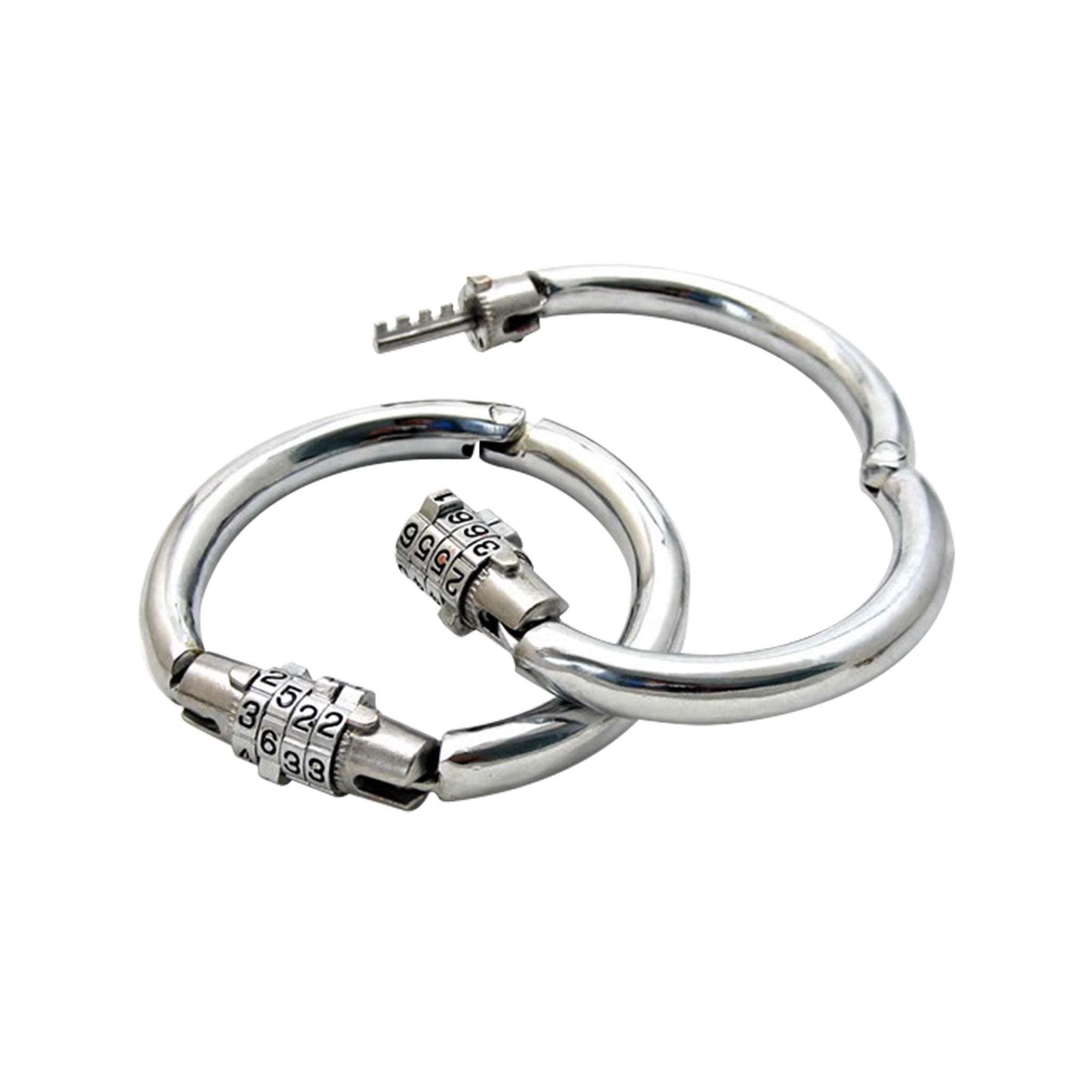 Stainless-steel restraints restraint set metallic cuffs wrist wristcuffs light-weight lightweight luggage lock locking tumbler number numerical combination bdsm bondage fetish-fashion bdsm-gear extreme silver large