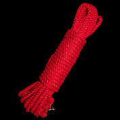 Bamboo silk bamboo-silk conductive-thread metallic accessories rope rope-play ropeplay tying tied-up tiedup shibari kinbaku soft smooth single-ply medium-twist tight-twist low-friction bondage bdsm bdsm-toys kink kinky kinky-toys kinky-play sensory senation electro-play electro stimulation adult-toys unisex red