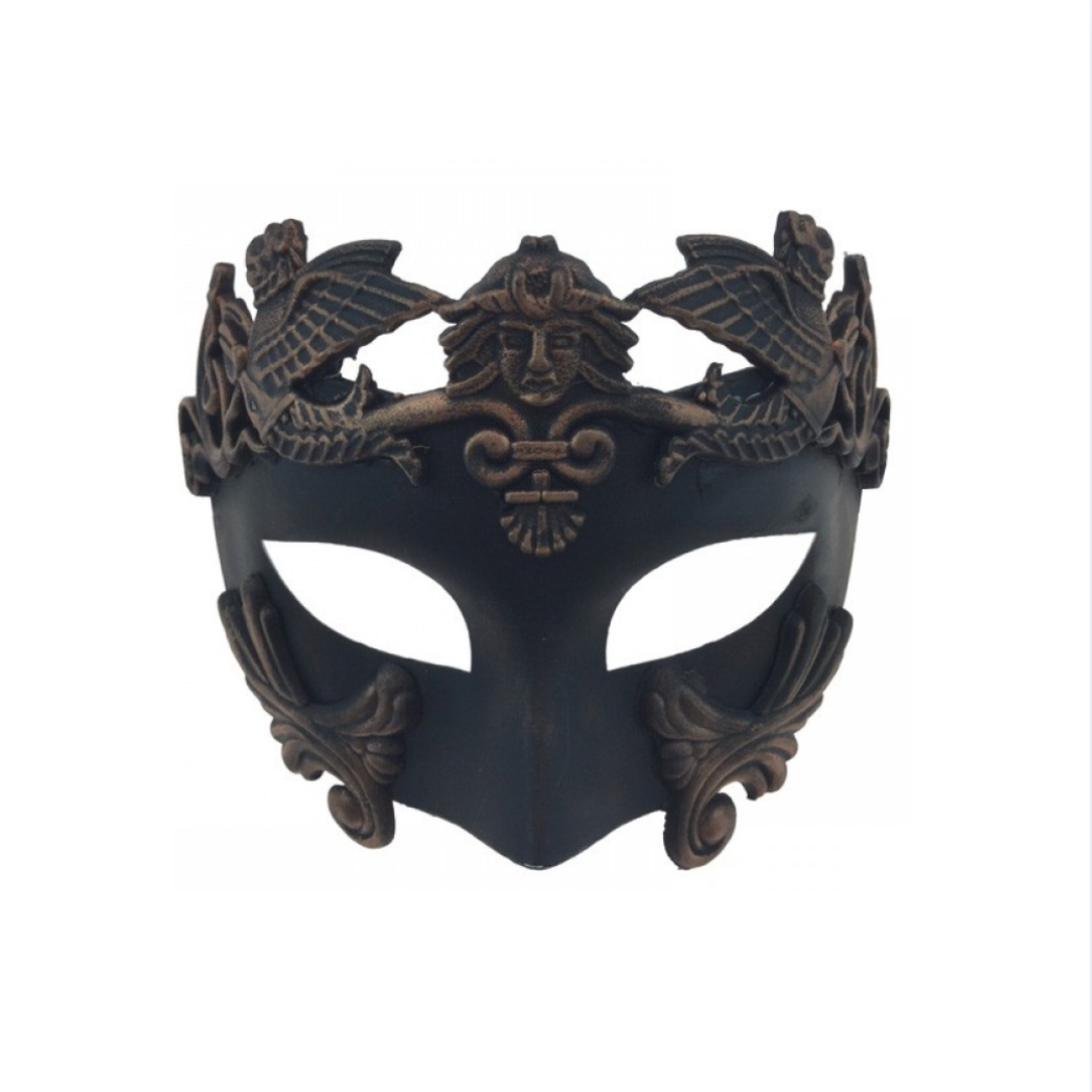 copper warrior mask venetian half face mask metallic copper masquerade cosplay accessory sculpted warrior details fantasy costume gothic event halloween mask bold statement accessory