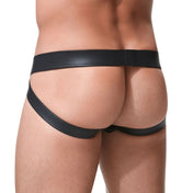 Wetlook faux leather underwear lingerie jock-strap cod-piece detachable cock ring cockring cock-ring c-ring integrated snap-button press-button pouch elastic waistband
