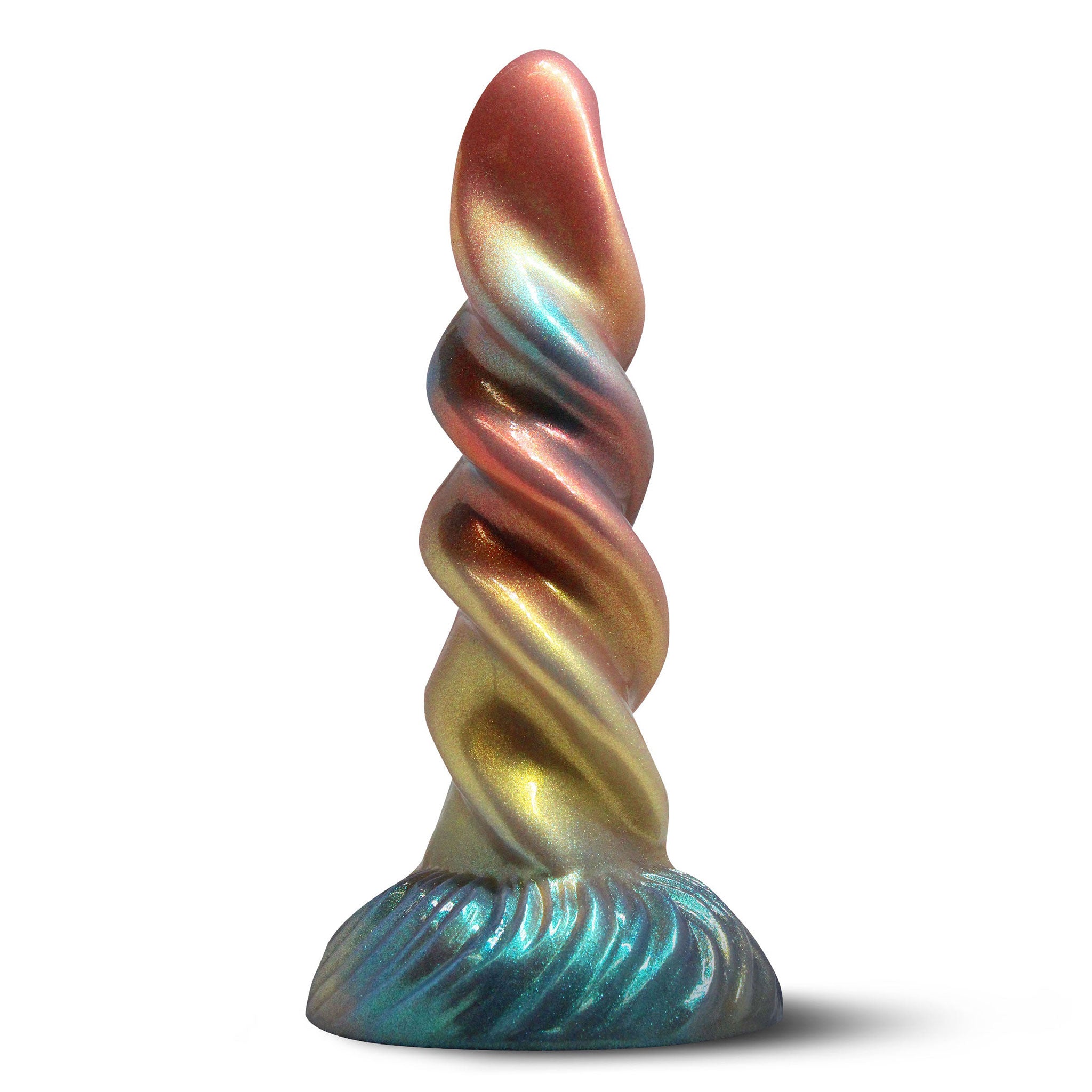Silicone phthalate-free hytpoallergenic accessories insertable dildo dong spiral spiral-ridge suction-cup suction-base tapered-tip wide-base poster-included firm flexible majestic smooth swirling thick shimmering durable bondage bdsm bdsm-toys kink kinky kinky-toys fantasy-play fantasy unicorn fairy fairytale fairy-tale creature-cocks solo-play couples couples-play partnered-play strapon strap-on harness-compatible adult-toys unisex multicolor ombre gradient glitter 