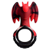 Silicone ABS-plastic body-safe accessories cockring cock-ring vibe vibrating vibrator stim stimulation cnb cock-and-ball dragon-wings dual-ring textured ridge-scaled remote-control usb-rechargeable battery-remote AAA-battery LR03-battery comfortable adjustable support flexible fantasy fantasy-play dragon costume cosplay halloween adult-toys male masculing masc mens menswear guys dudes red-black