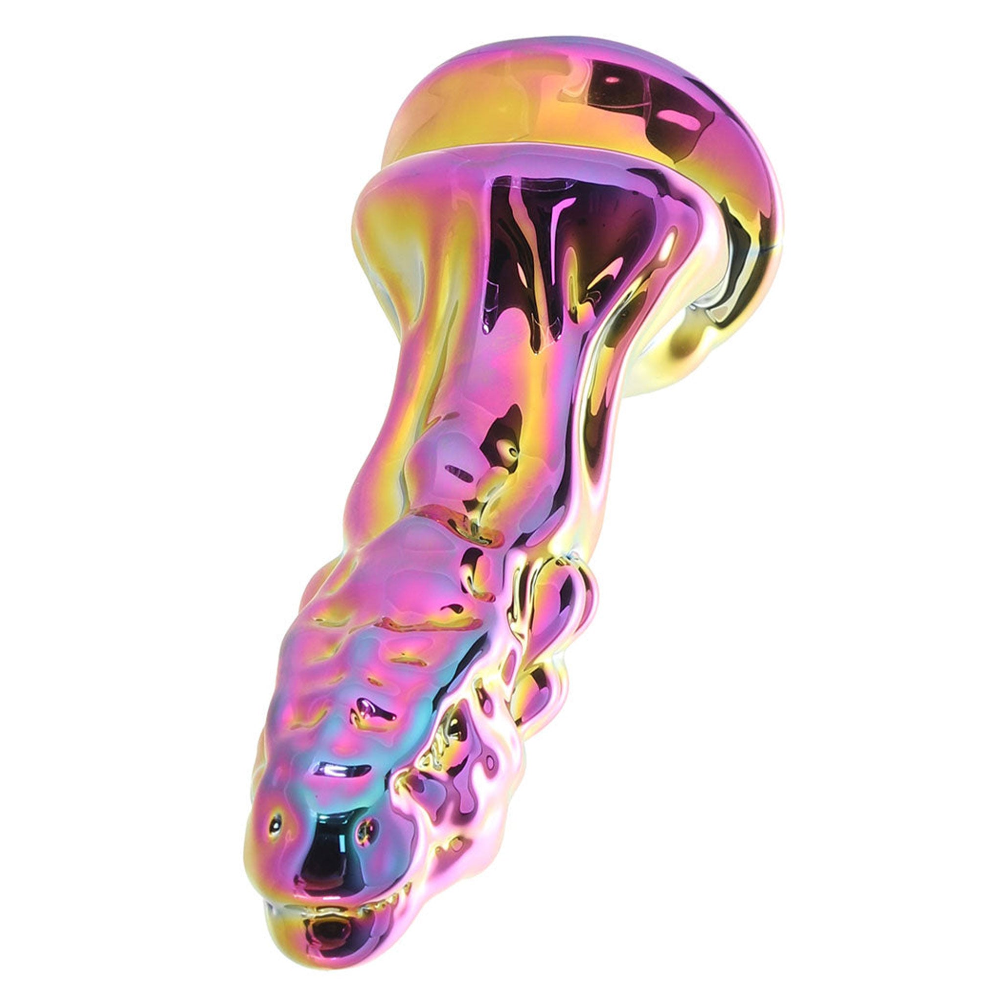 Glass borosilicate dildo dong dragon smooth arched curved tapered textured heat-adaptable temperature temperature-sensitive nonvibe non-vibe nonvibrating non-vibrating stim stimulate stimulation unique adult-toys creature-cocks multicolor iridescent 