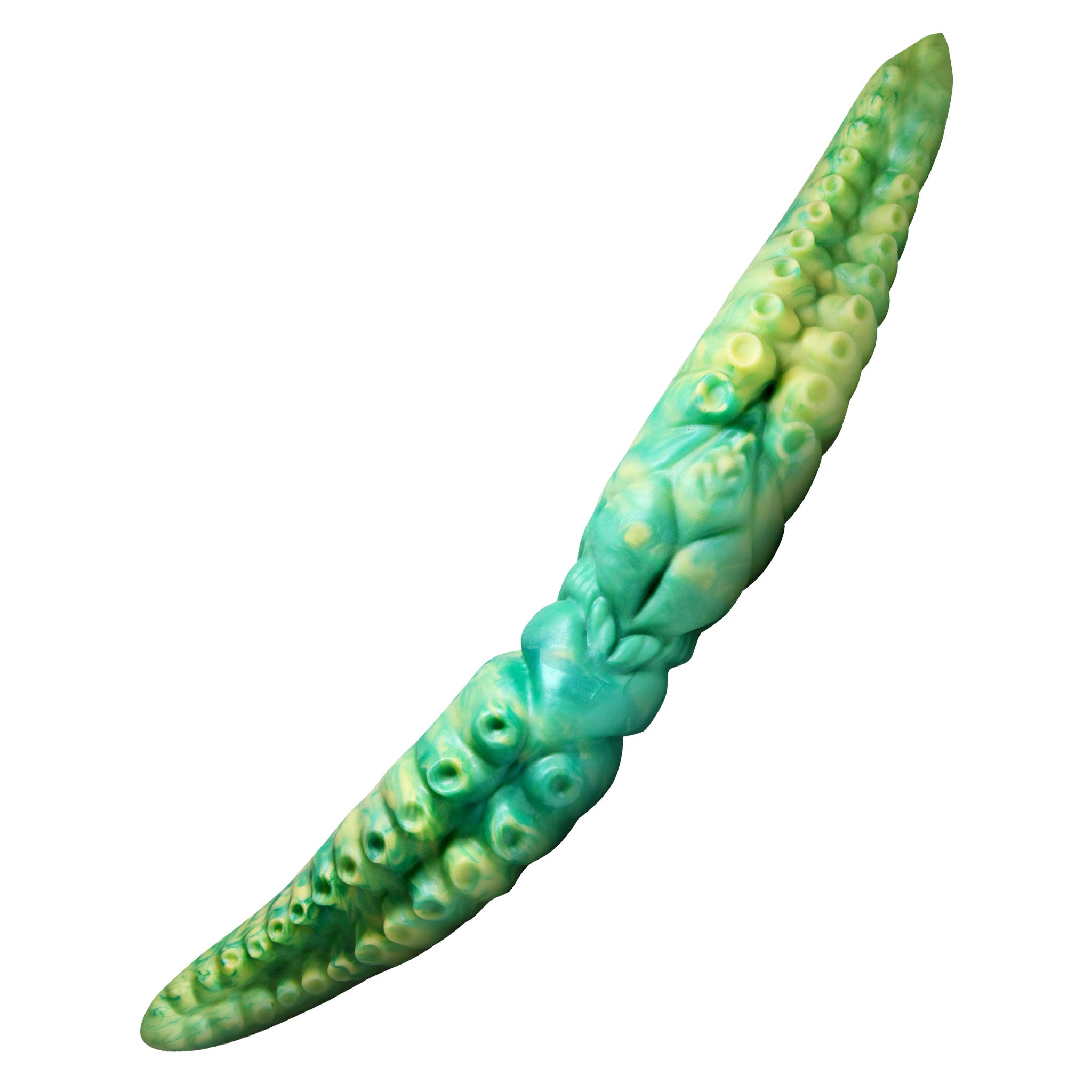 Silicone phthalate-free accessories insertable dildo dong double-ended double-dildo vagina vaginal anus anal anal-probe anal-plug textured tentacle-texture huge firm flexible kink kinky kinky-play fantasy fantasy-play aquatic-creature creature-cocks gifts costume cosplay halloween adult-toys unisex green-yellow green galaxy-green