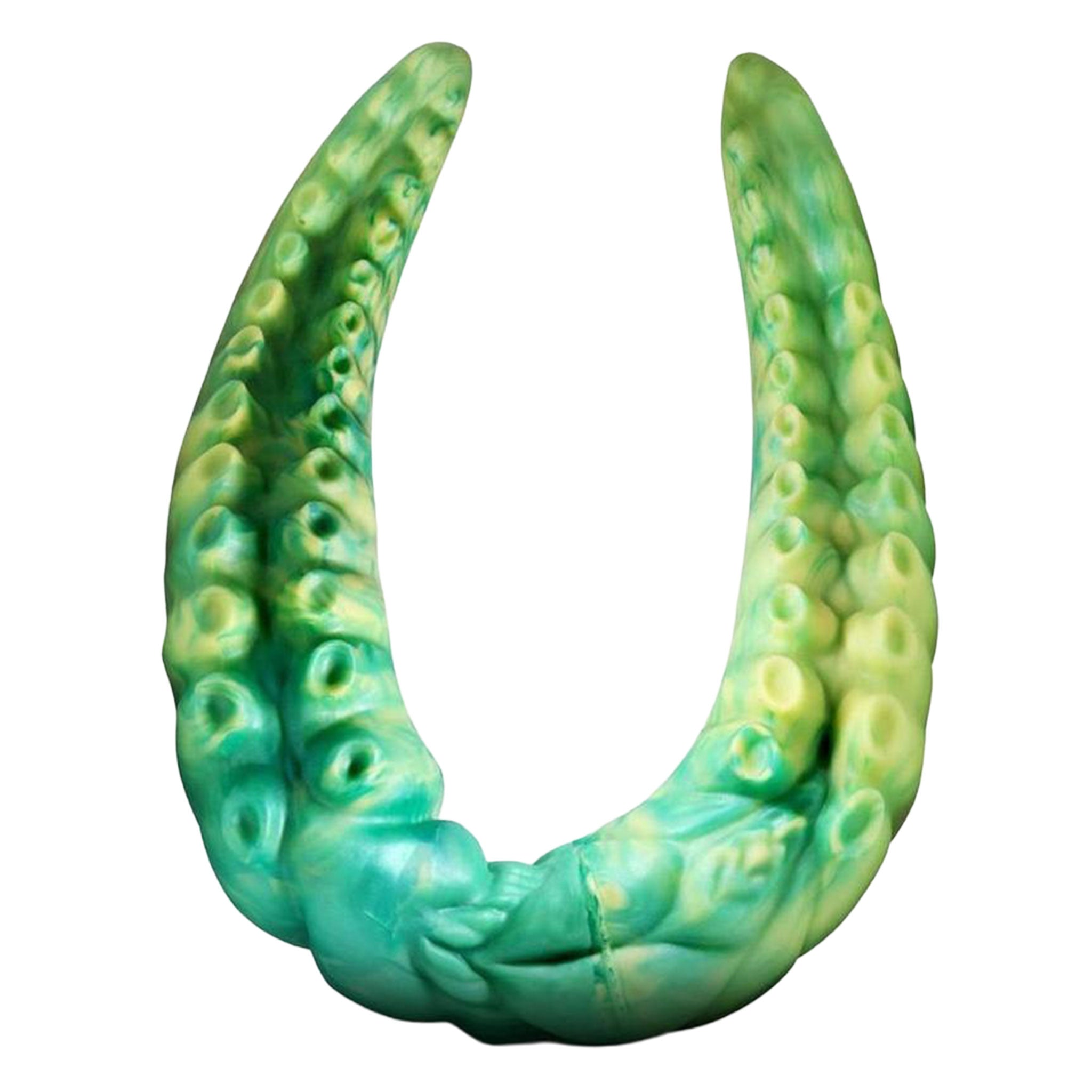 Silicone phthalate-free accessories insertable dildo dong double-ended double-dildo vagina vaginal anus anal anal-probe anal-plug textured tentacle-texture huge firm flexible kink kinky kinky-play fantasy fantasy-play aquatic-creature creature-cocks gifts costume cosplay halloween adult-toys unisex green-yellow green galaxy-green