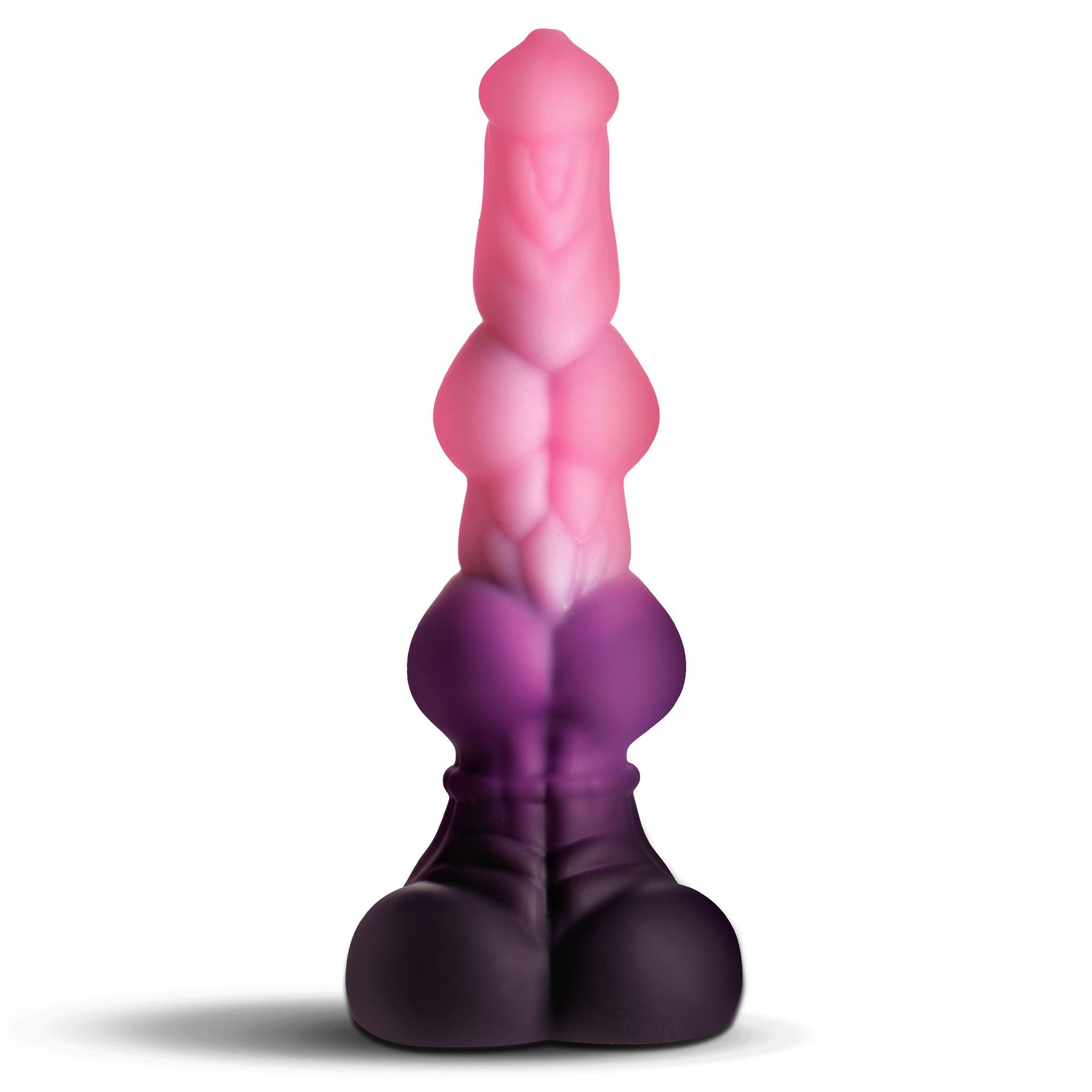 Silicone dildo dong plug anal-plug probe non-vibe nonvibe nonvibrating non-vibrating sculpted textured suction-cup suction-base double-knotted knot mushroom-head bulging-balls harness-compatible insertable firm flexible long massive muscular impressive hands-free costume cosplay fantasy roleplay role-play furry yiff creature-cocks lycan werewolf beast underworld gifts adult-toys pink purple ombre gradient