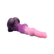 Silicone dildo dong plug anal-plug probe non-vibe nonvibe nonvibrating non-vibrating sculpted textured suction-cup suction-base double-knotted knot mushroom-head bulging-balls harness-compatible insertable firm flexible long massive muscular impressive hands-free costume cosplay fantasy roleplay role-play furry yiff creature-cocks lycan werewolf beast underworld gifts adult-toys pink purple ombre gradient