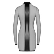 Mesh tulle sheer semi-sheer transparent wetlook wetlook-panels power-wetlook dress mini-dress minidress longsleeve long-sleeve sleeves sleeved turtleneck turtle-neck collar lightweight cross criss-cross crossfire pullover stretchy elegant seductive striking soft bold daring comfortable teasing strategic eye-catching contoured body-hugging snug flattering provocative sophisticated sexy fetish fashion alt-fashion party club clubwear costume cosplay halloween confession female femme feminine womens black