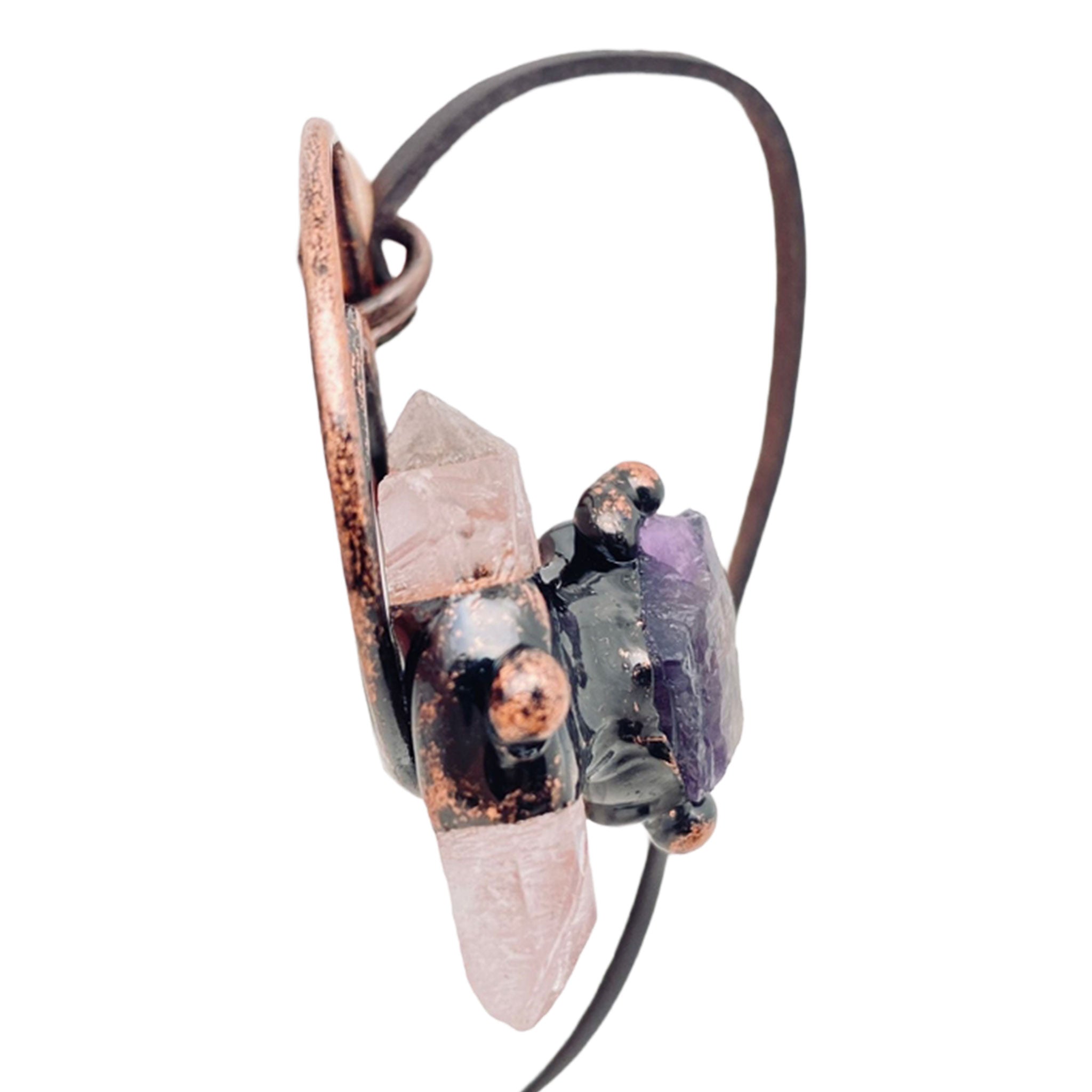 Leather PU-leather amethyst quartz clear-quartz body-safe hypoallergenic nickel-free lead-free accessories jewelry natural-jewelry necklace adjustable balance-emotions block-negative fashion alt-fashion alternative bohemian boho hippy hippie festival gypsy fortune-teller costume cosplay halloween gifts unisex clear purple copper brown