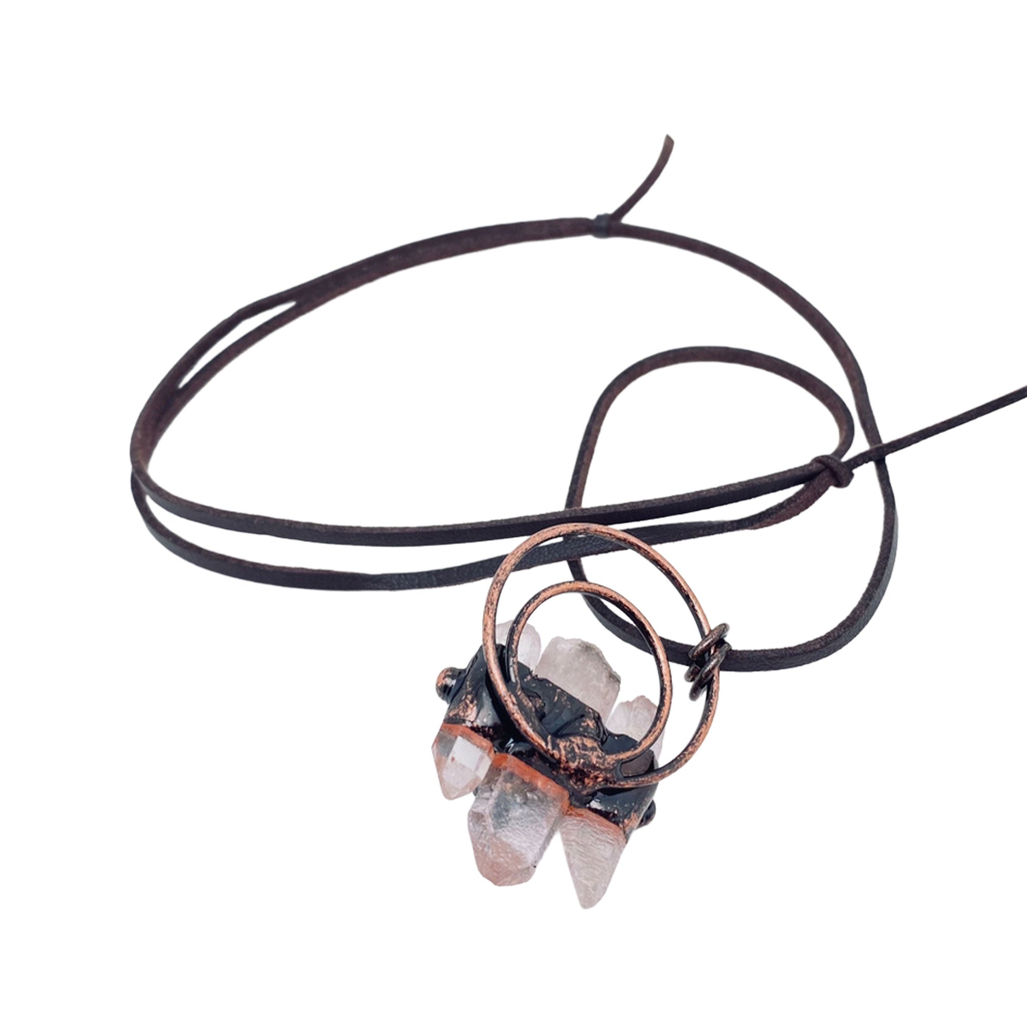 Leather PU-leather amethyst quartz clear-quartz body-safe hypoallergenic nickel-free lead-free accessories jewelry natural-jewelry necklace adjustable balance-emotions block-negative fashion alt-fashion alternative bohemian boho hippy hippie festival gypsy fortune-teller costume cosplay halloween gifts unisex clear purple copper brown