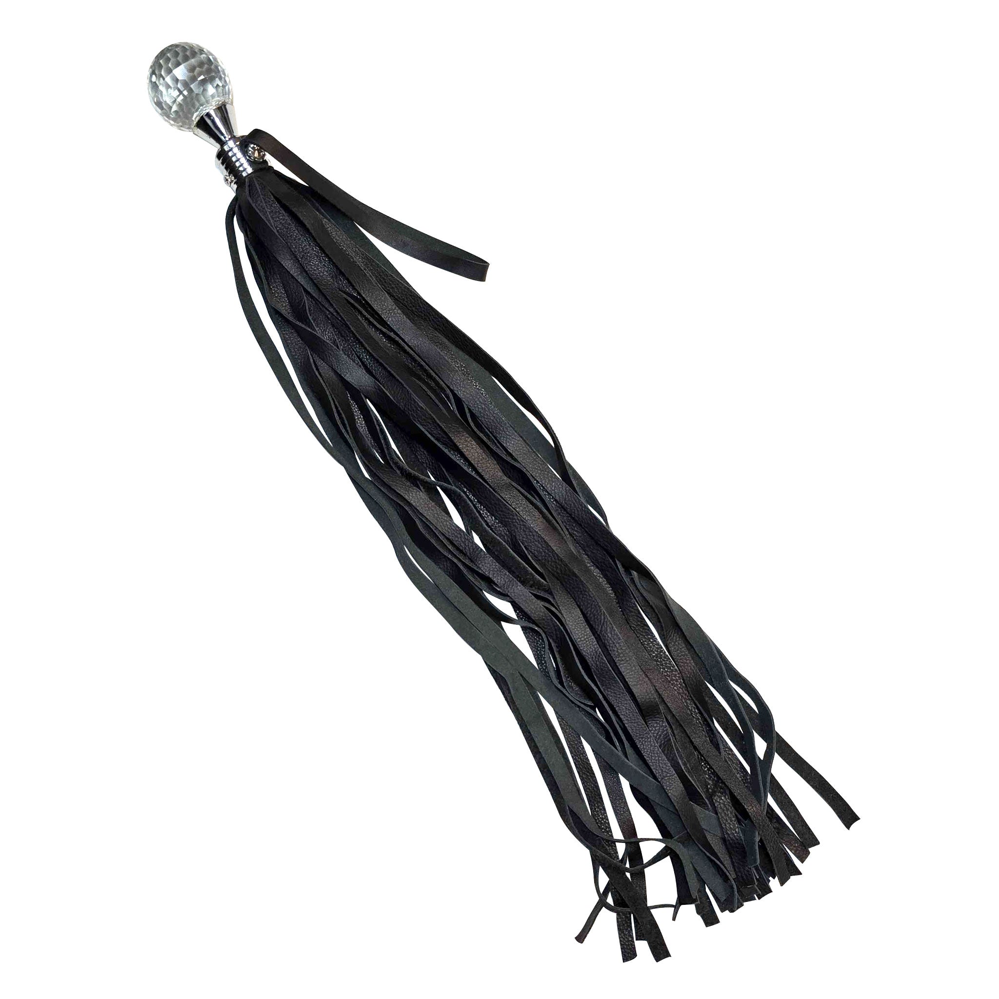Leather genuine-leather soft-leather acrylic flogger soft-falls short-handle crystal-ball faceted fetish bdsm bdsm-toys bondage sadism masochism spanking impact impact-play impact-toys kink kinky kinky-play pleasure adult-toys black clear