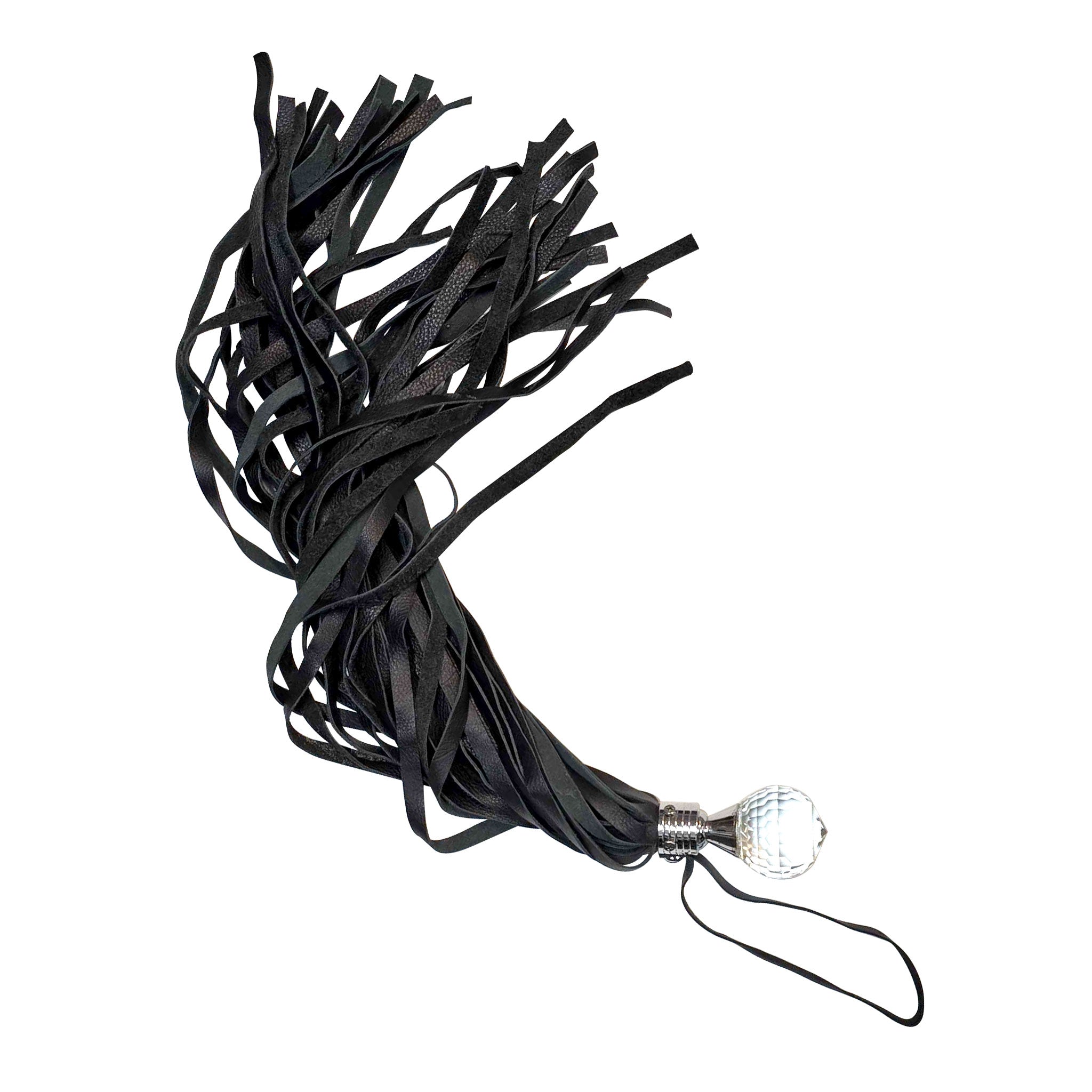 Leather genuine-leather soft-leather acrylic flogger soft-falls short-handle crystal-ball faceted fetish bdsm bdsm-toys bondage sadism masochism spanking impact impact-play impact-toys kink kinky kinky-play pleasure adult-toys black clear